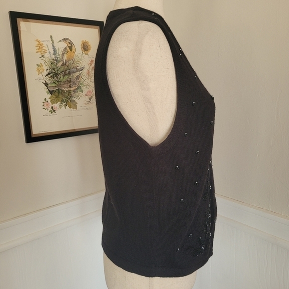 Vintage Gina Peters Floral Embroidered Beaded Knit Vest Black Size Medium - Picture 7 of 9